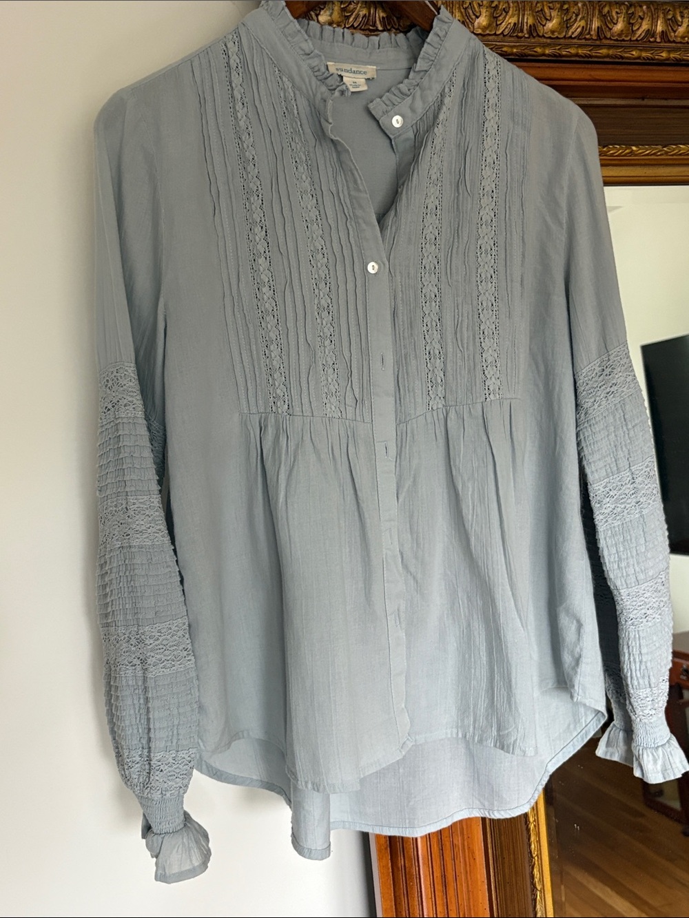 Sundance Luella Victorian Long Sleeve Button Down Top Size M Light Blue Bohemian - Picture 5 of 14